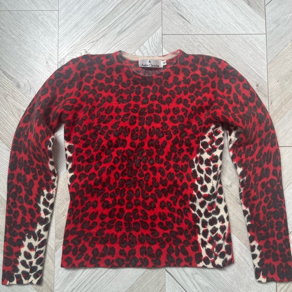 Andrew Christian Red and Black Leopard Print Top